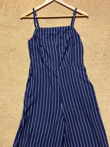 NWT Old Navy Square-Neck Cami Sailor Jumpsuit Navy White Stripe Wide Leg Crop M - Picture 3 of 7