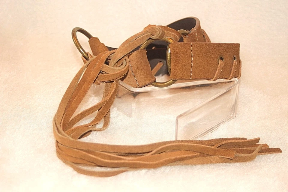 Cinturón DE COLECCIÓN BOHO / Hippie Marrón CUERO / Gamuza Talla S/M * MUY BUEN ESTADO. Foto 2 de 4