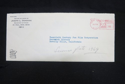 Etiqueta de renovación vintage 1969 de Minnesota para películas de 20th Century Fox - Imagen 2 de 2