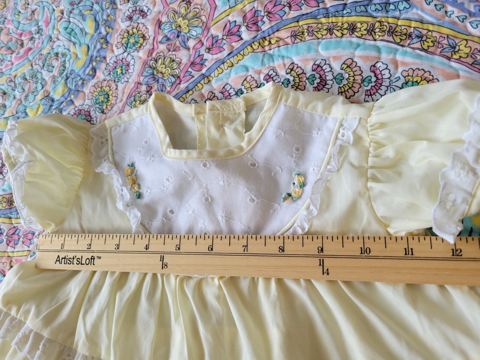 Vtg Peaches N Cream Baby Dress Yellow Ruffle Lace… - image 5