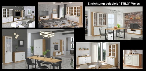 Küchenbuffet Stilo 150 cm Esszimmer Landhaus Weiss Eiche Artisan Buffet Küche - Bild 7 von 7