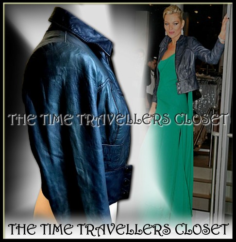 NEW KATE MOSS TOPSHOP MIDNIGHT BLUE CROP BUTTERSOFT LEATHER JACKET UK 10 FITS 8 - Picture 4 of 12
