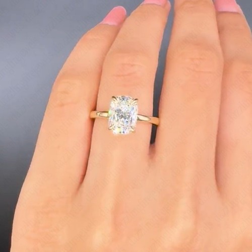 3.00Ct IGI F VS1 Cushion Lab Grown Diamond Engagement Ring Solid 14K Yellow Gold - Picture 5 of 10