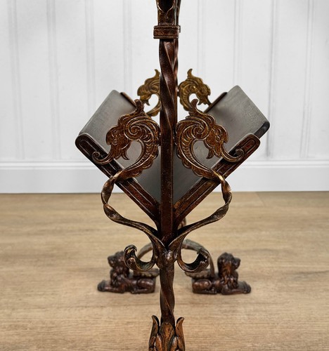Antique Oscar Bach Victorian Marble Library Lamp Table w/ Griffin Motif - Picture 11 of 12