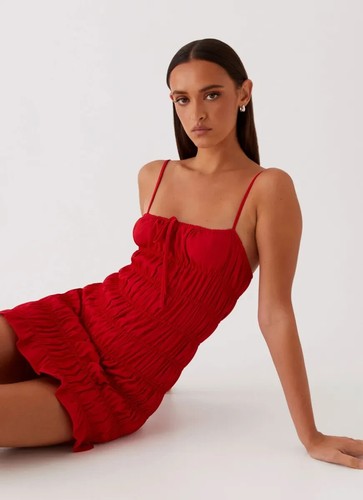 Peppermayo Exclusive - Part Timer Ruched Mini Dress - Red - Size US 4 - NWT - Picture 2 of 17