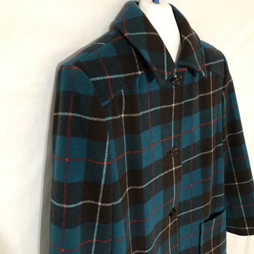 VTG Pendleton Plaid Wool Pea Coat Jacket Womens Size 12 Teal Brown USA 1970s - Picture 5 of 11