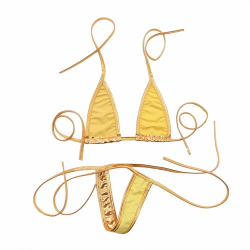 Sexy Women Bikini Set Wet Look Bra Micro G-string Thong Swimwear Swimsuit - Picture 18 of 51