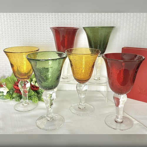 Artland Iris Colored Blown Bubble Glass Clear Stem - Ruby, Sage, Amber - Set 6 - Picture 9 of 9