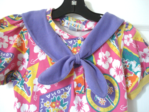 Vintage Gymboree Tropical Print Dress Purple Collar Aloha Size Large - Picture 4 of 11