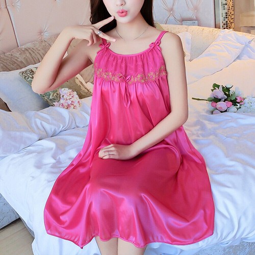 Ladies Womens Silky Satin Chemise Long Nightdress Strappy Nightshirt Nightwear - Picture 13 of 20