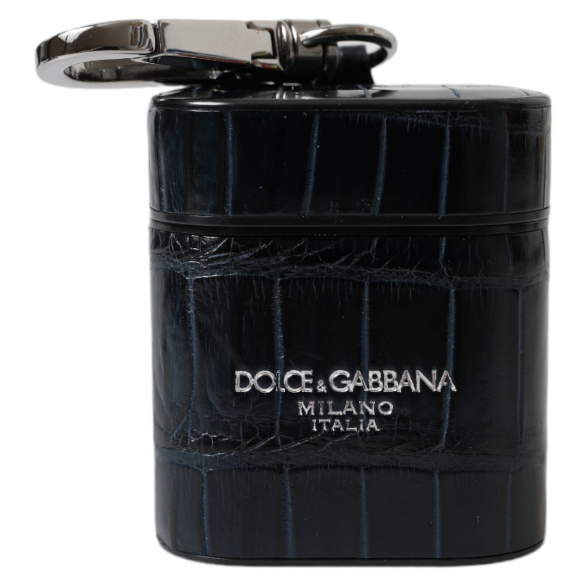 DOLCE & GABBANA Airpods Case Black Crocodile Leather Silver