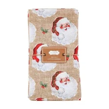 Mud Pie Home Retro Santa Claus Face Print with Plaid Cloth Napkin Set of 4