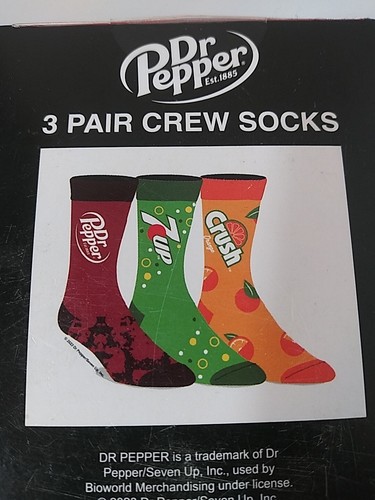 Dr Pepper 7Up Orange Crush 3 Pair Crew Socks Men Shoe Size 8-12 - Picture 1 of 2
