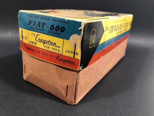 1960 VINTAGE CRAGSTAN BANDAI FIAT-600 SUNROOF SEDAN TIN FRICTION W/ORIGINAL BOX - Picture 11 of 12