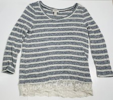 LOFT Ivory  Gray Alluring Scoop Neck Stripe Roll Neck Sweater Sz Small