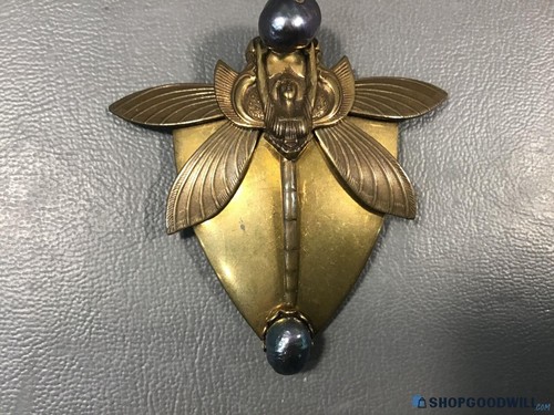 Jan Michaels San Francisco artist Art Deco style pin large black stone & brass - Picture 9 of 9