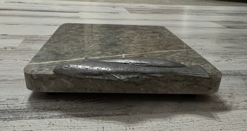 Vintage Arthur Court Marble Trivet/Cutting Cheese Board With Trout Fish Design - Picture 6 of 8