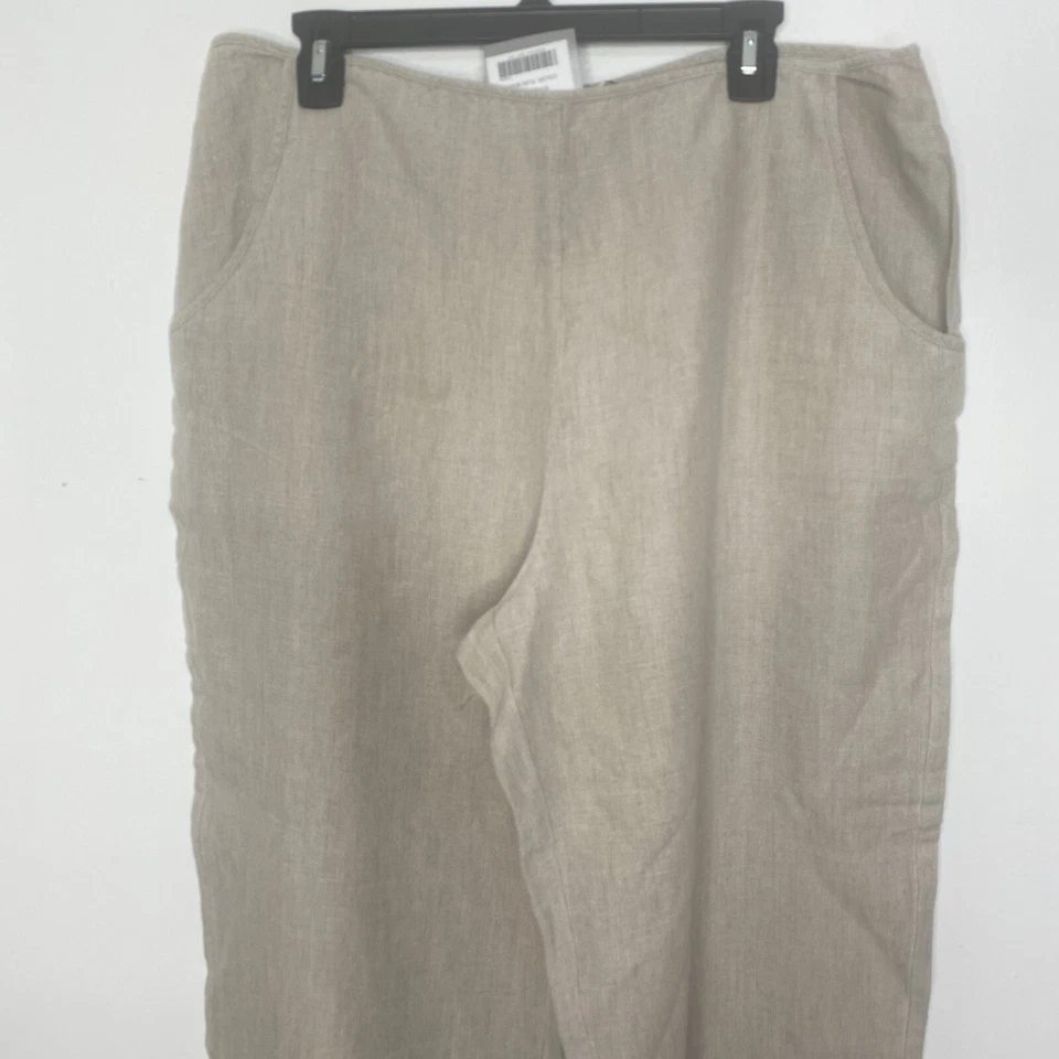 Pantalones de Lino J JIll 20 Beige NUEVO Bolsillos Planos Frontales Laterales Cremallera Pierna Ancha Capas look Foto 2 de 4
