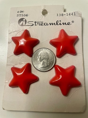 Streamline Sewing Buttons 4 Red Stars New on Card Old Stock 1960's - Picture 2 of 4