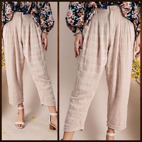 EASEL ULTRA LUX Sewn Plaid Pants - Pinch Pleat Details, Cuffed Raw Hem & Pockets - Picture 11 of 14