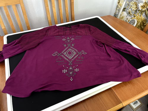 LADIES BLOUSE/TOP "KLASS" UK PLUS SIZE 3XL SEE MEASUREMENTS GRAPE/SILVER EX CON