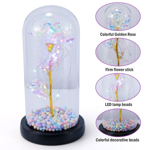 LED Crystal Enchanted Rose In Glass Dome Home Decoration Valentine'S Day Gift - Picture 18 of 84