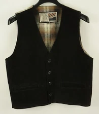 Neutral Territory Men's Large Black Suede & Flannel Tartan Plaid Western Vest