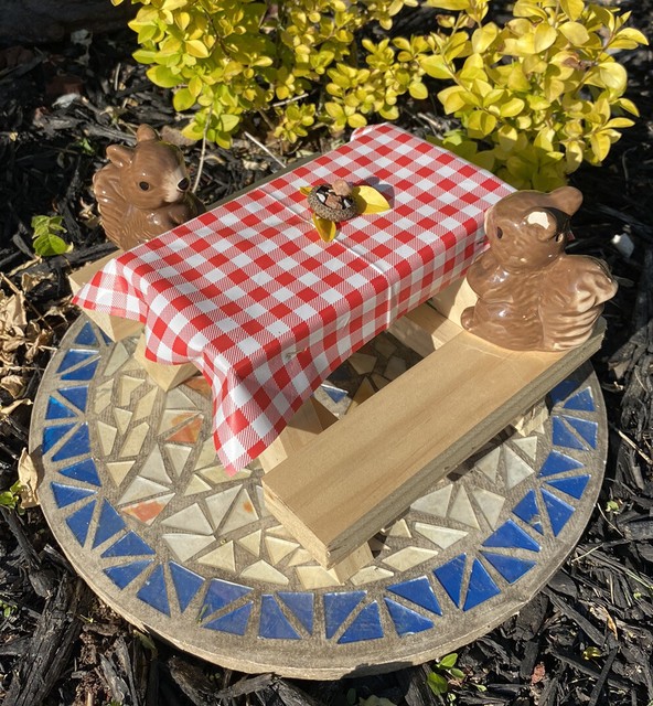 Handmade quirky bird//squirrel feeder picnic table//bench