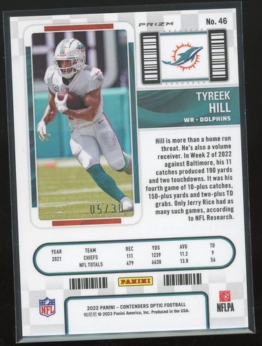 2022 Panini Contenders Optik Fußball grün Pulsar Preis #46 Tyreek Hill #05/30 - Bild 2 von 2