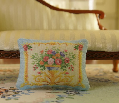 Garden Floral Medley Decorative Aubusson Design Dollhouse Miniature Pillow - Picture 3 of 6