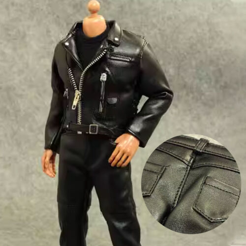 Leather Biker Jacket Set Clothes for 1/6 Scale Male 12" Hot Toy Figure Doll Toy - Picture 6 of 14