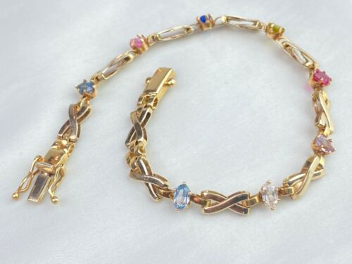 14k Yellow Gold & Multi-Color Gem Stone Tennis Bracelet: 8.67g / 7.25" / 2 tcw - Picture 4 of 14