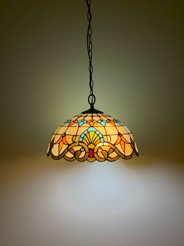 Tiffany Pendant Lamp 16in, Leadglass Stained Glass for Living Restaurant Bar - Picture 3 of 10
