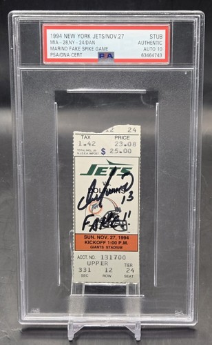 1994 Dan Marino "Fake Spike" Ticket Stub signiert Miami Dolphins vs NY Jets PSA