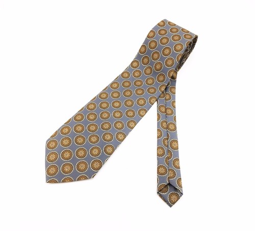 1970s Wide All Silk Tie Mens Vintage Disco Era Gray Necktie with Foulard Designs - Picture 3 of 5