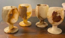 Set of 4 Onyx Marble Stone 3 oz Goblets Cordial Wine Glass 4" White Brown