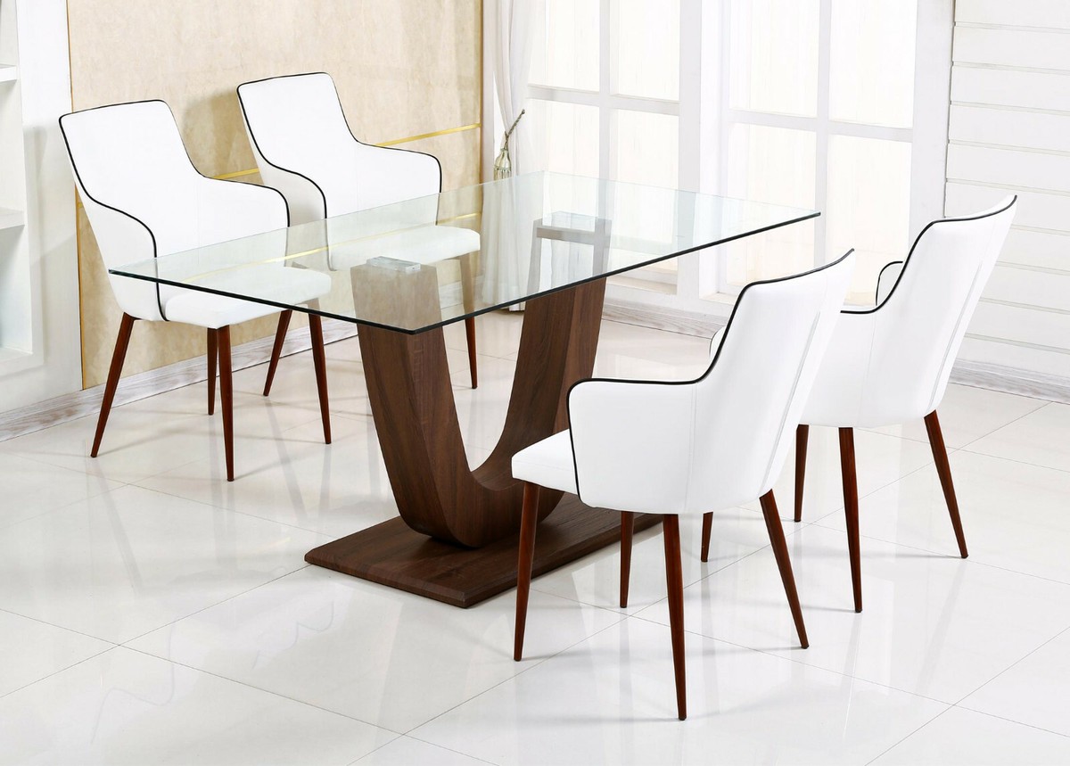 Glass walnut online dining table