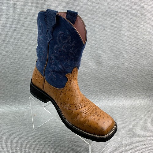Ariat Fat Baby hellbraun/blau Cowboystiefel Straußenfußbett eckige Zehenpartie zum Überziehen Größe 10,5 - Bild 2 von 13