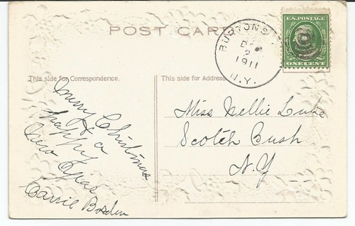Weihnachtszeit Gedicht Blumen Glocken Gold Metallic Rand postiert 1911 Vintage Postkarte - Bild 2 von 2