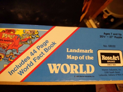 VTG Rose Art 200 PIECE JIGSAW PUZZLE LANDMARK MAP OF THE WORLD w FACT BOOK - Picture 3 of 4