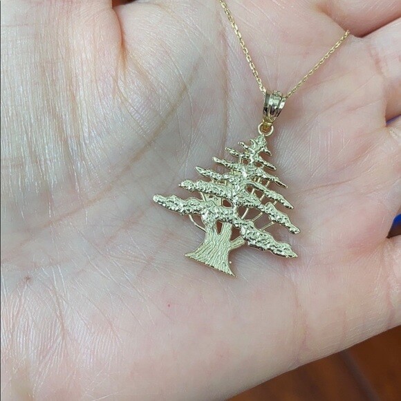 10k Yellow Gold Lebanon Lebanese Cedar Tree Cedrus Libani Pendant Necklace