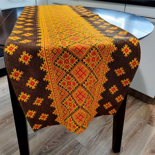 Ukrainian Tablecloth National Ornament Rectangular Brown and Yellow Ethnic style - Picture 9 of 44