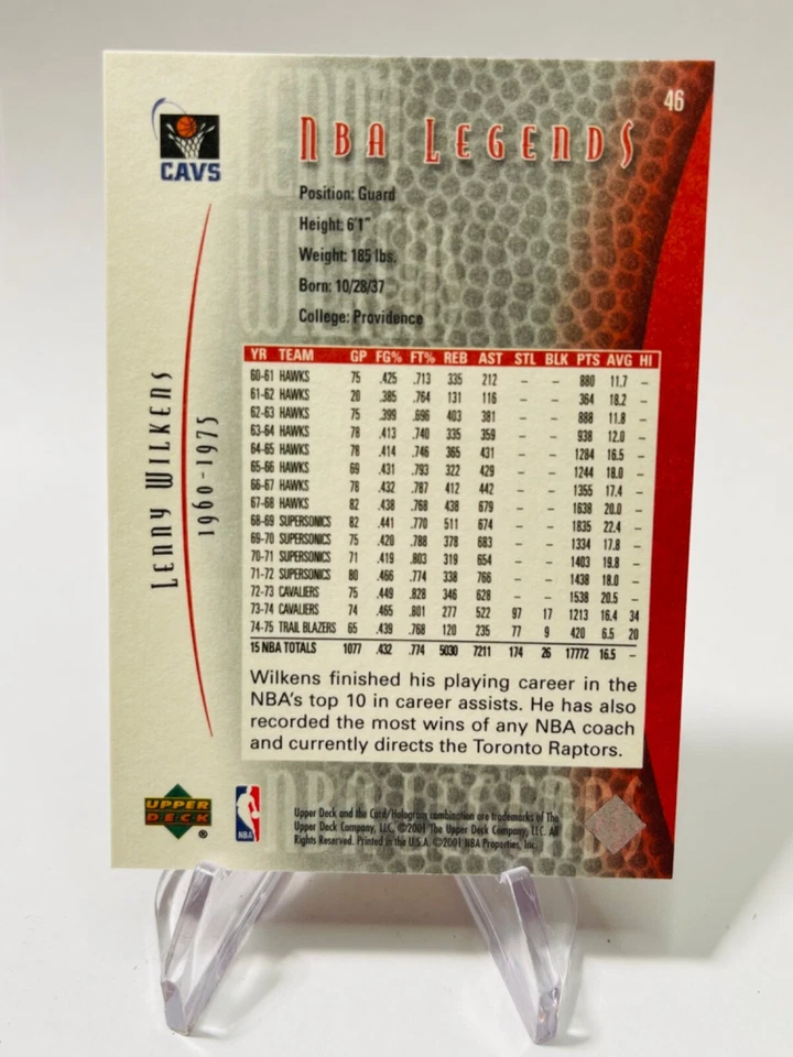 LENNY WILKENS 2000-01 Upper Deck NBA Legends #46 NBA Baseketball CAVALIERS - Image 2 of 2