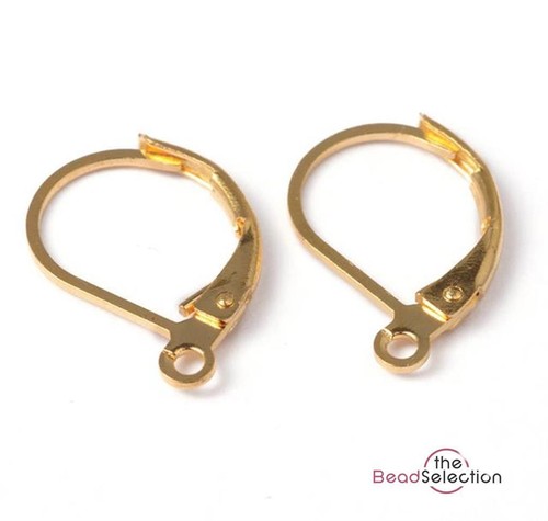 20 LEVER BACK EARRINGS GOLD PLATED 16mm JEWELLERY MAKING FINDINGS AB12 - Picture 1 of 2