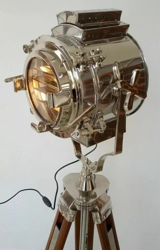 Antiguo foco náutico trípode lámpara de pie reflector vintage decoración del hogar regalo - Imagen 3 de 5