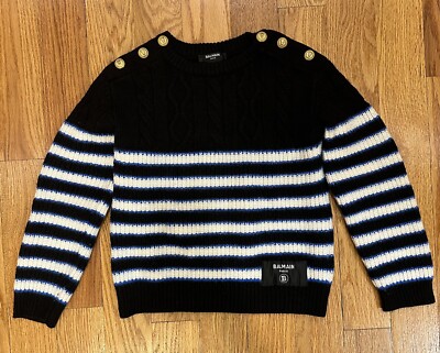 Balmain Paris Wool Sweater Boys Girls Black / Blue Size 10 - Runs Small 