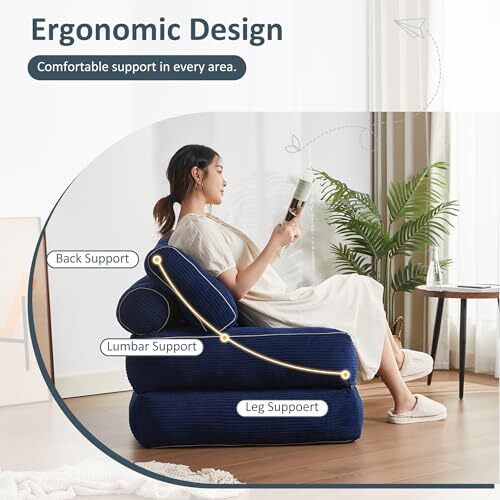 Folding Chair Bed for Bedroom, Futon Sofa Bed, Floor Couch for Adults Blue - Picture 4 of 7