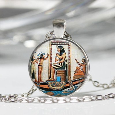Égyptien Noir Dôme Verre Cabochon Chaîne Collier Sautoir Pendentif #172