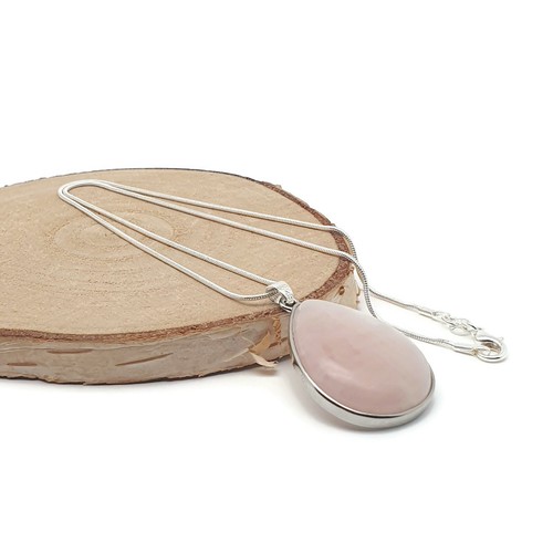 Necklace Large Rose Quartz Crystal Pendant Teardrop Gemstone Silver Plated Chain - Picture 15 of 51