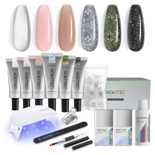 Aokitec Poly Nail Gel Kit Builder Gel Complete Set UV Lamp Glue Extension Salon